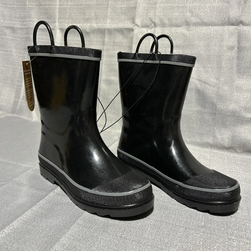NWT Western Chief Black Rain Boot Kid Size 3‎ Rubber Waterproof